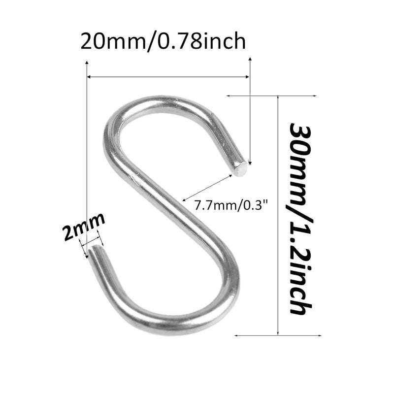 AUXBC 48PCS 1.2 Inch 304 Stainless Steel S Hooks, Heavy Duty M2 Hanging Hooks Mini S Shaped Hangers, Curtain Hanging Connectors S Shaped Utility Hooks - Image 2